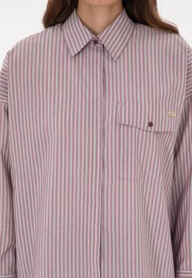 Kadın Bordo Çizgili Uzun Kollu Gömlek - 50316369007