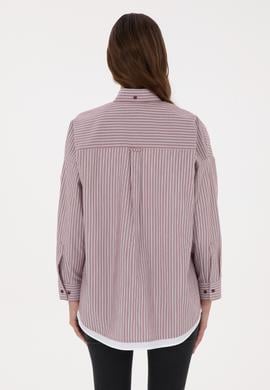 Kadın Bordo Çizgili Uzun Kollu Gömlek - 50316369007