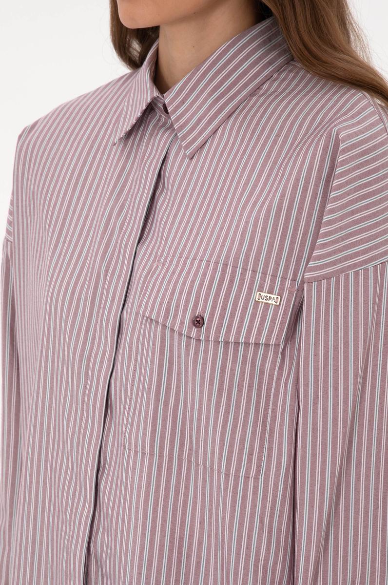 Kadın Bordo Çizgili Uzun Kollu Gömlek