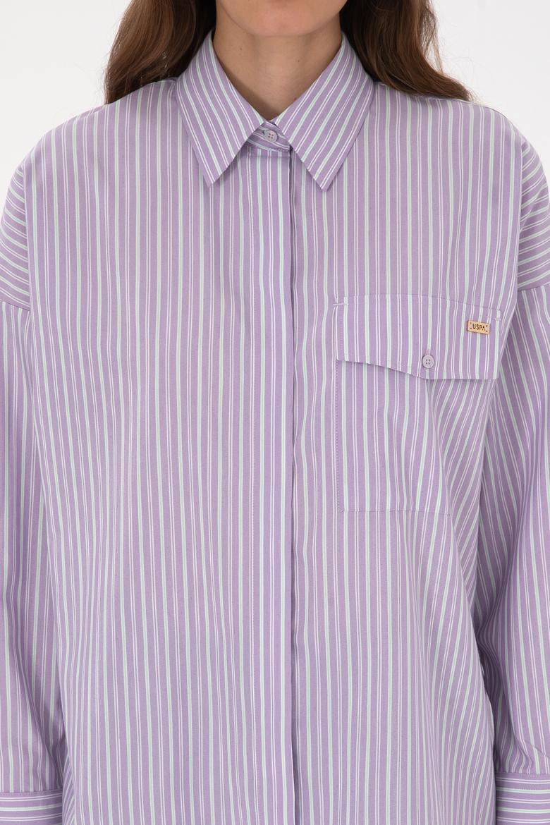 Kadın Mor Çizgili Uzun Kollu Gömlek - 50316369015