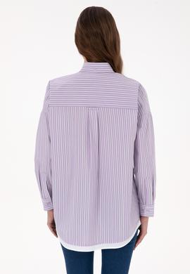Kadın Mor Çizgili Uzun Kollu Gömlek - 50316369015