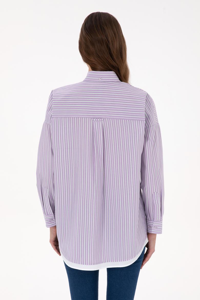 Kadın Mor Çizgili Uzun Kollu Gömlek - 50316369015