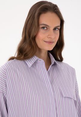 Kadın Mor Çizgili Uzun Kollu Gömlek - 50316369015