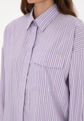 Kadın Mor Çizgili Uzun Kollu Gömlek - 50316369015
