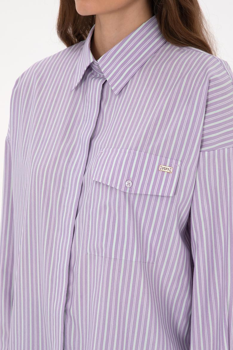 Kadın Mor Çizgili Uzun Kollu Gömlek - 50316369015