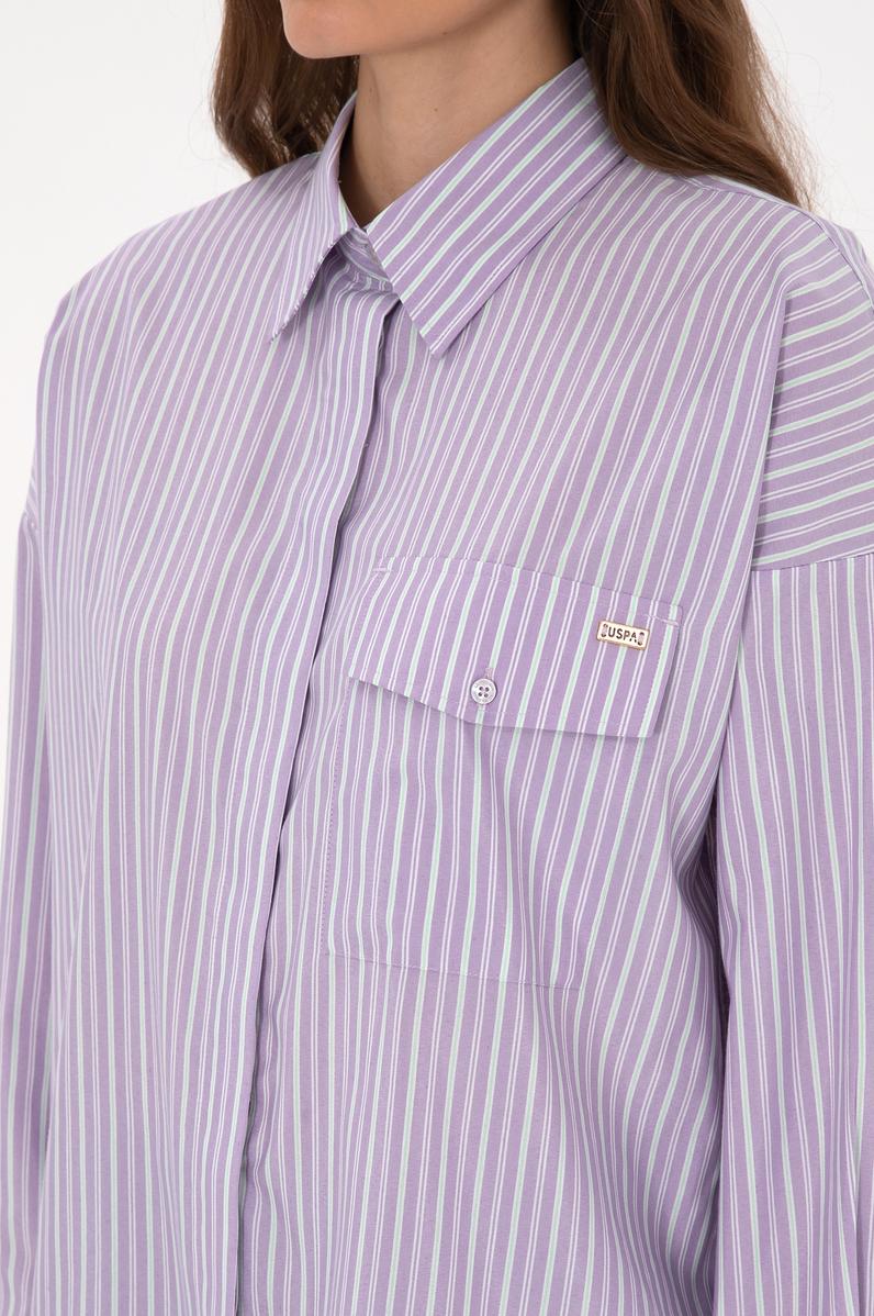 Kadın Mor Çizgili Uzun Kollu Gömlek