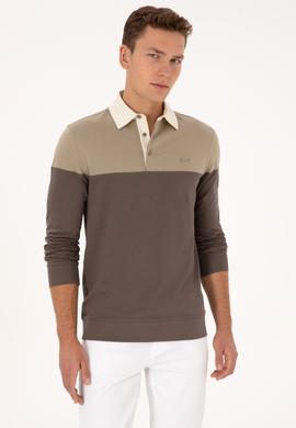 Erkek Regular Fit Polo Yaka Açık Haki Sweatshirt - 50316428017