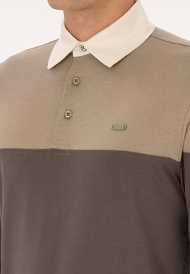 Erkek Regular Fit Polo Yaka Açık Haki Sweatshirt - 50316428017