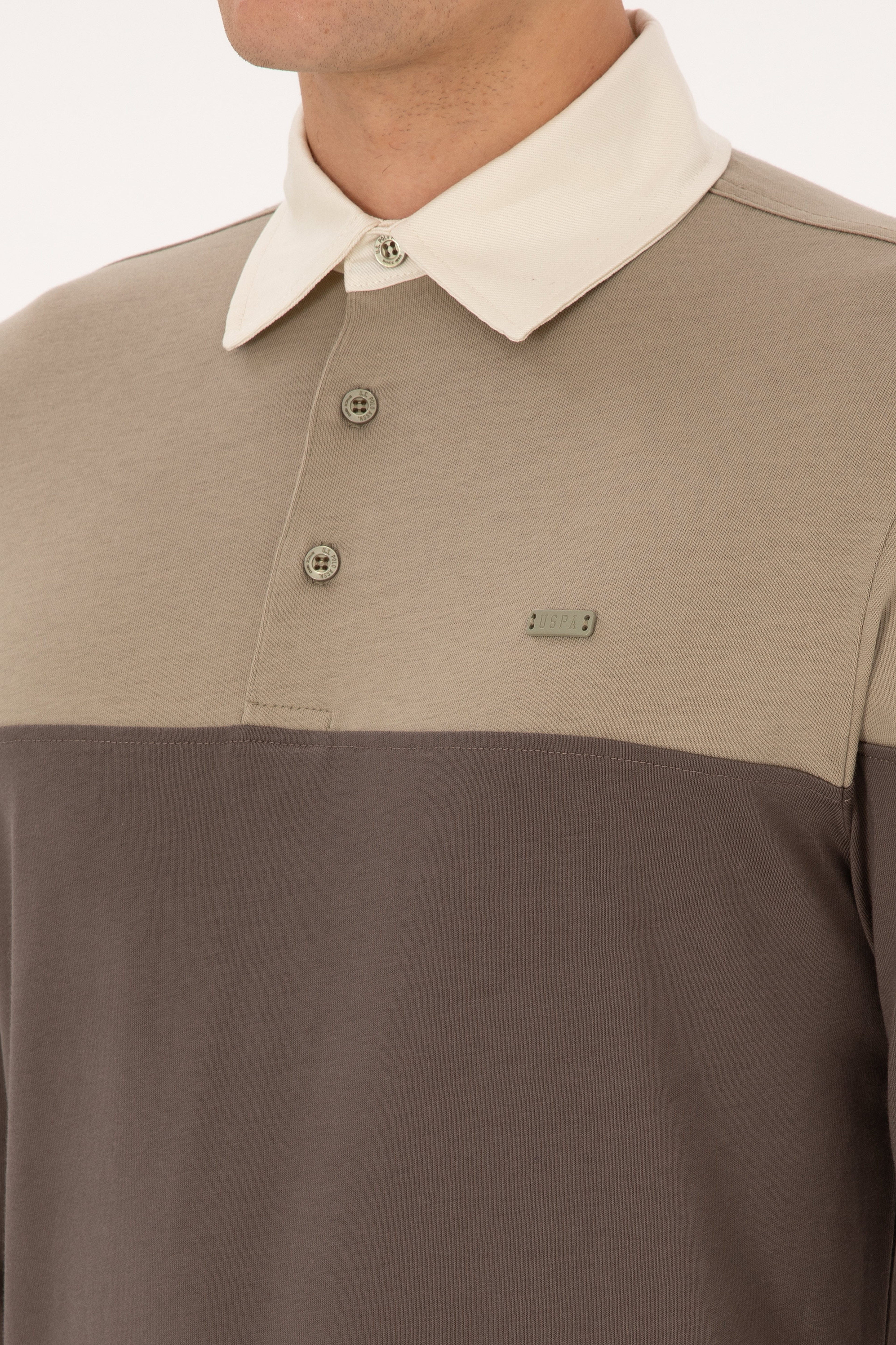 Erkek Regular Fit Polo Yaka Açık Haki Sweatshirt