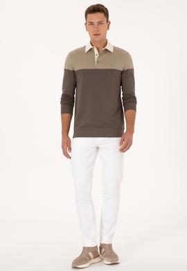 Erkek Regular Fit Polo Yaka Açık Haki Sweatshirt - 50316428017