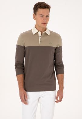 Erkek Regular Fit Polo Yaka Açık Haki Sweatshirt - 50316428017