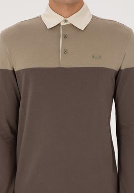Erkek Regular Fit Polo Yaka Açık Haki Sweatshirt - 50316428017