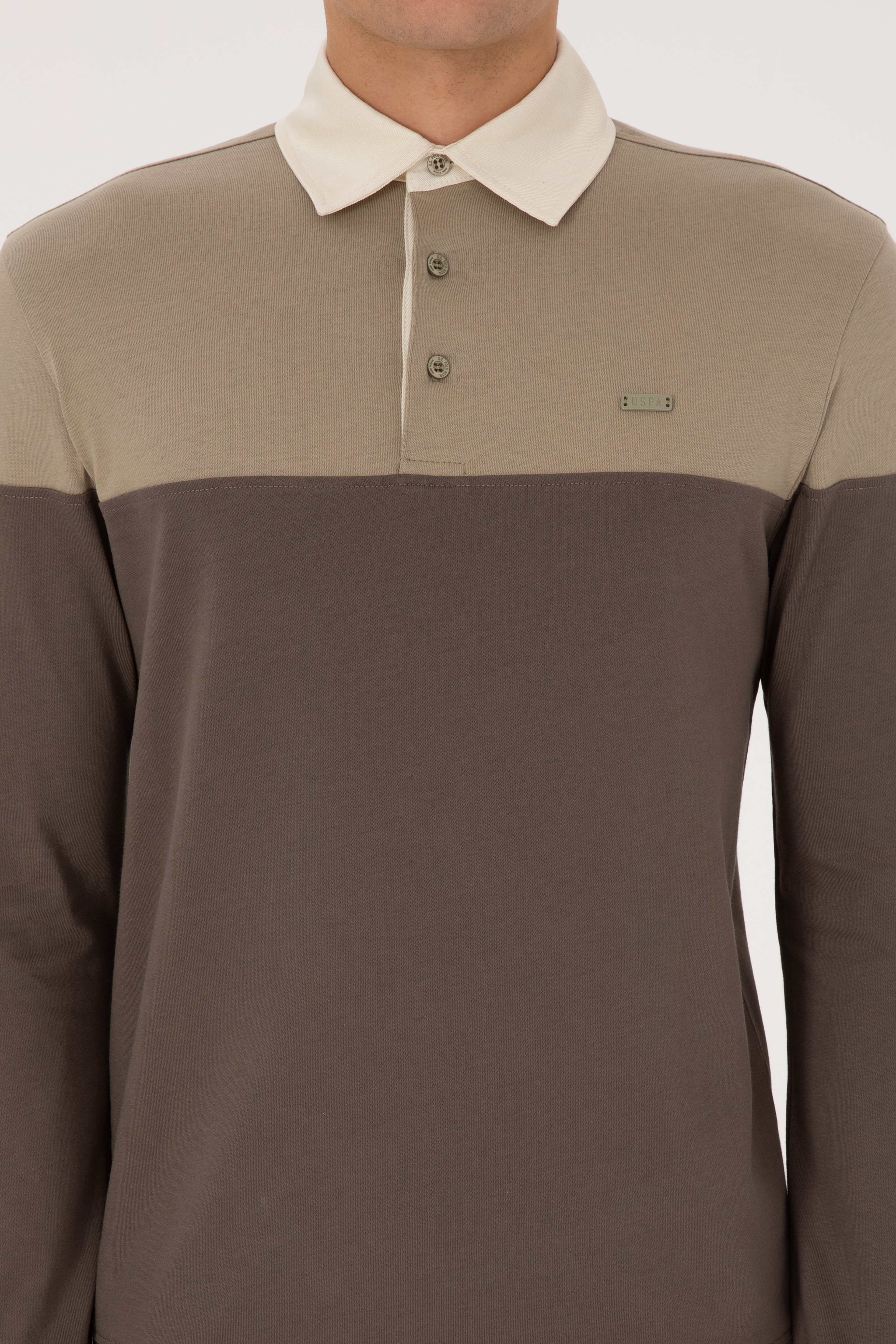 Erkek Regular Fit Polo Yaka Açık Haki Sweatshirt - Image 6