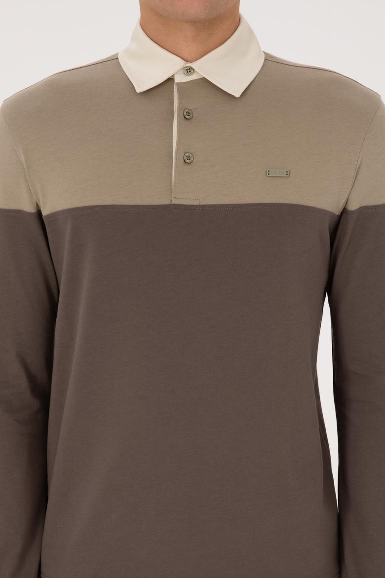 Erkek Regular Fit Polo Yaka Açık Haki Sweatshirt - 50316428017