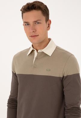 Erkek Regular Fit Polo Yaka Açık Haki Sweatshirt - 50316428017