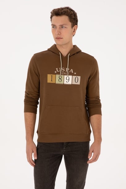 Erkek Regular Fit Kapüşonlu Haki Sweatshirt