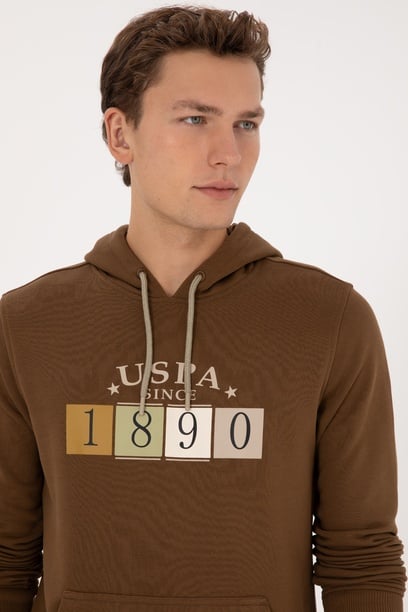 Erkek Regular Fit Kapüşonlu Haki Sweatshirt