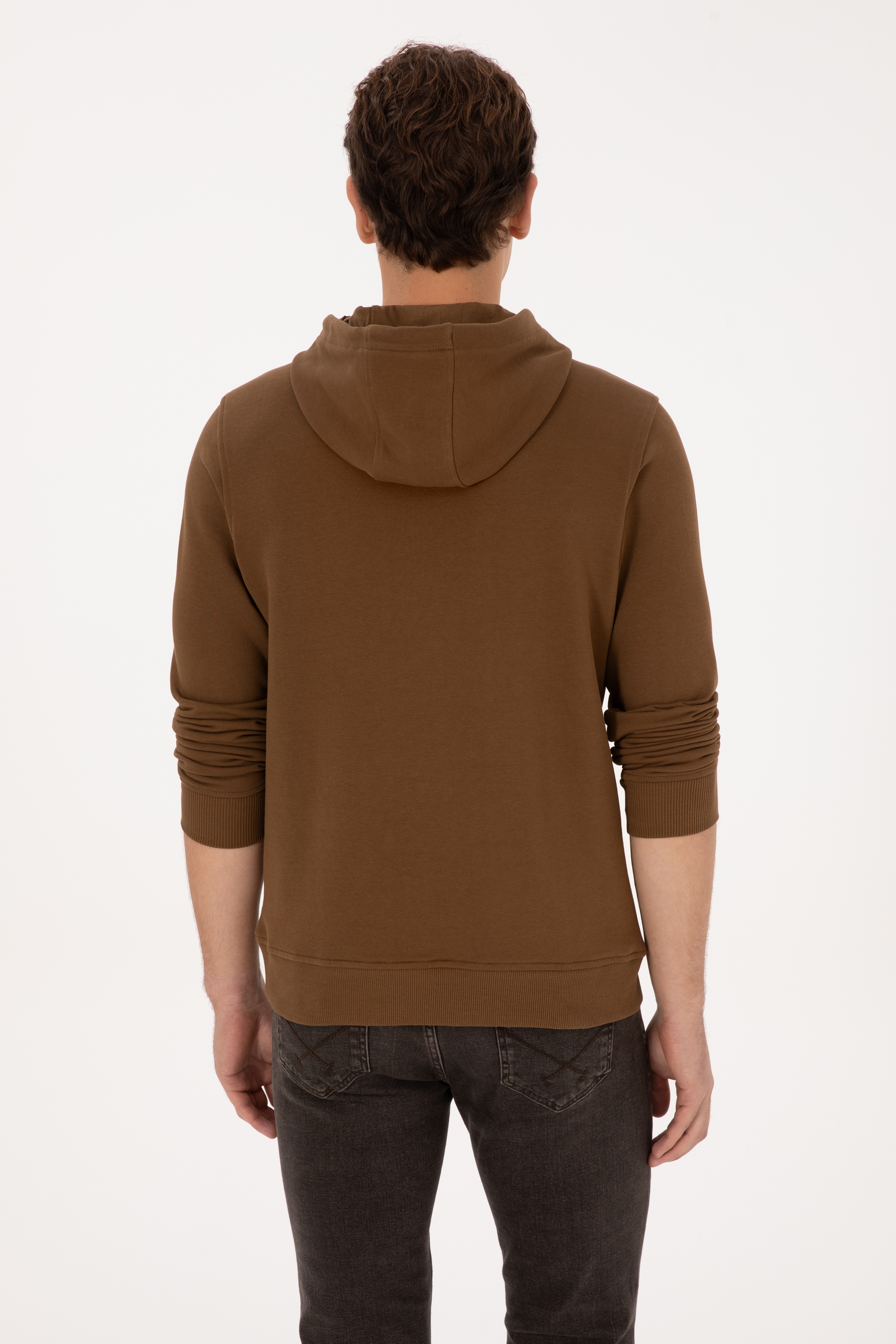 Erkek Regular Fit Kapüşonlu Haki Sweatshirt