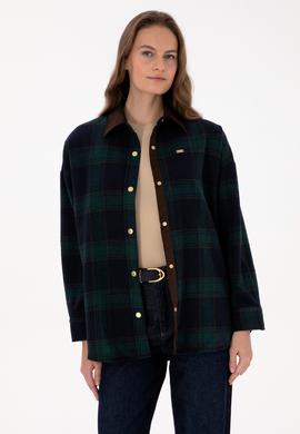 Kadın Koyu Yeşil Uzun Kollu Gömlek - 50317225006