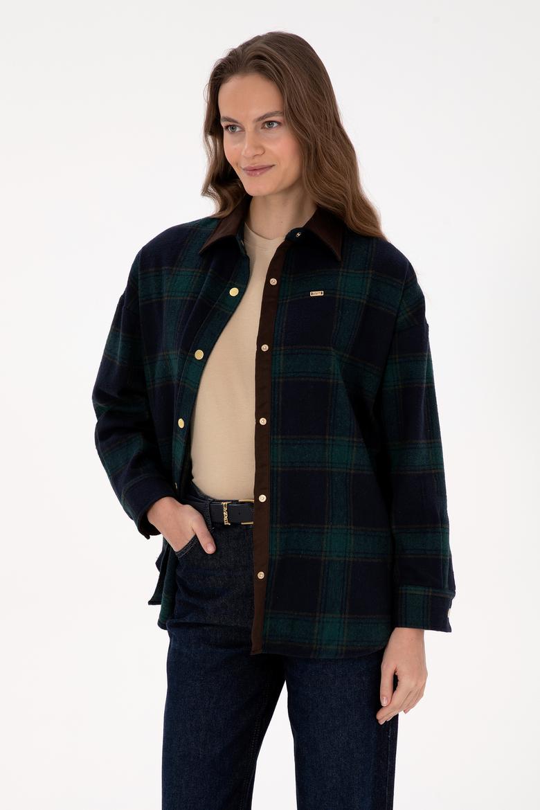 Kadın Koyu Yeşil Uzun Kollu Gömlek - 50317225006