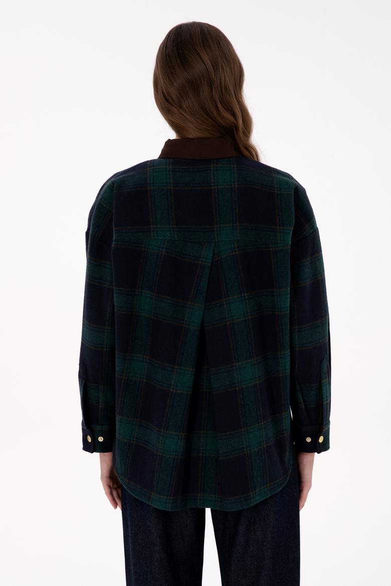 Kadın Koyu Yeşil Uzun Kollu Gömlek - 50317225006