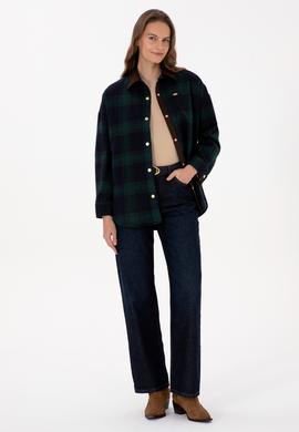 Kadın Koyu Yeşil Uzun Kollu Gömlek - 50317225006