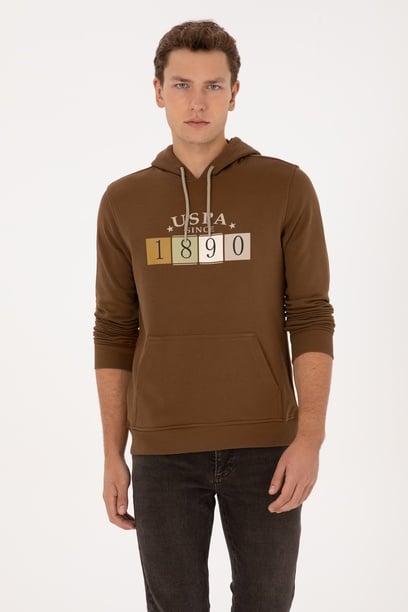 Erkek Regular Fit Kapüşonlu Haki Sweatshirt