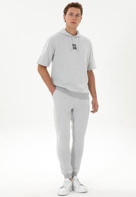 Erkek Comfort Fit Kapüşonlu Kısa Kollu Gri Melanj Sweatshirt - 50320030036