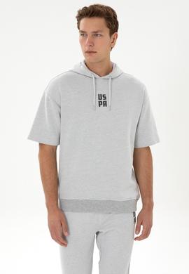 Erkek Comfort Fit Kapüşonlu Kısa Kollu Gri Melanj Sweatshirt - 50320030036