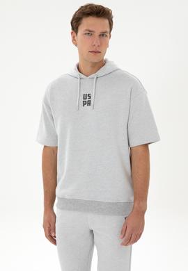 Erkek Comfort Fit Kapüşonlu Kısa Kollu Gri Melanj Sweatshirt - 50320030036