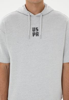 Erkek Comfort Fit Kapüşonlu Kısa Kollu Gri Melanj Sweatshirt - 50320030036