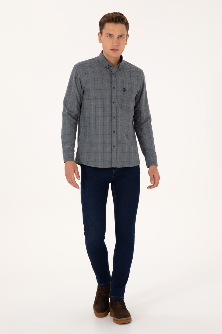 Erkek Açık Lacivert Uzun Kollu Ekoseli Gömlek - 50308555033
