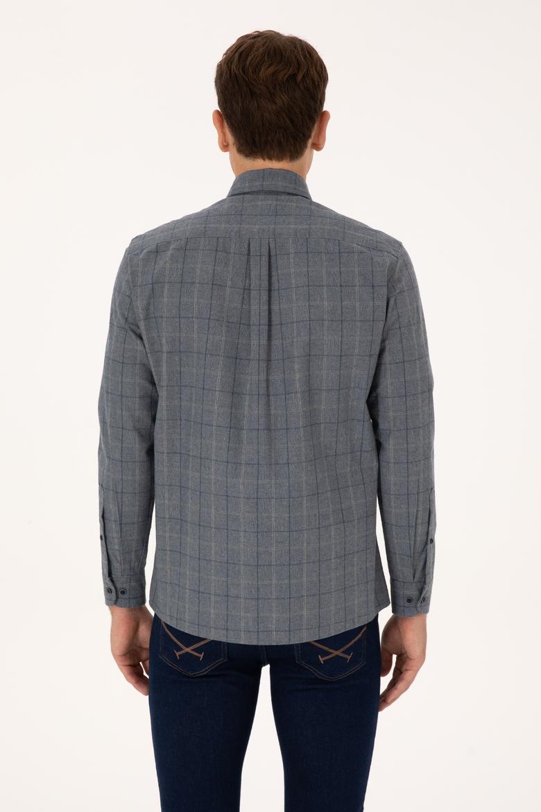 Erkek Açık Lacivert Uzun Kollu Ekoseli Gömlek - 50308555033