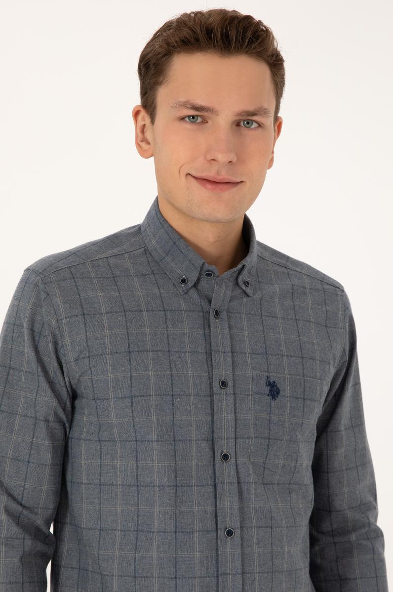 Erkek Açık Lacivert Uzun Kollu Gömlek