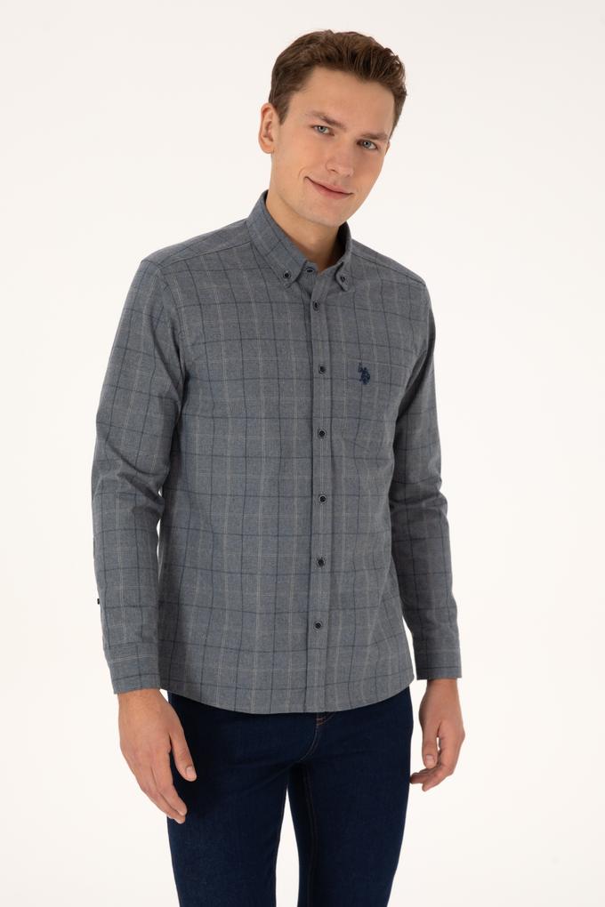 Erkek Açık Lacivert Uzun Kollu Ekoseli Gömlek