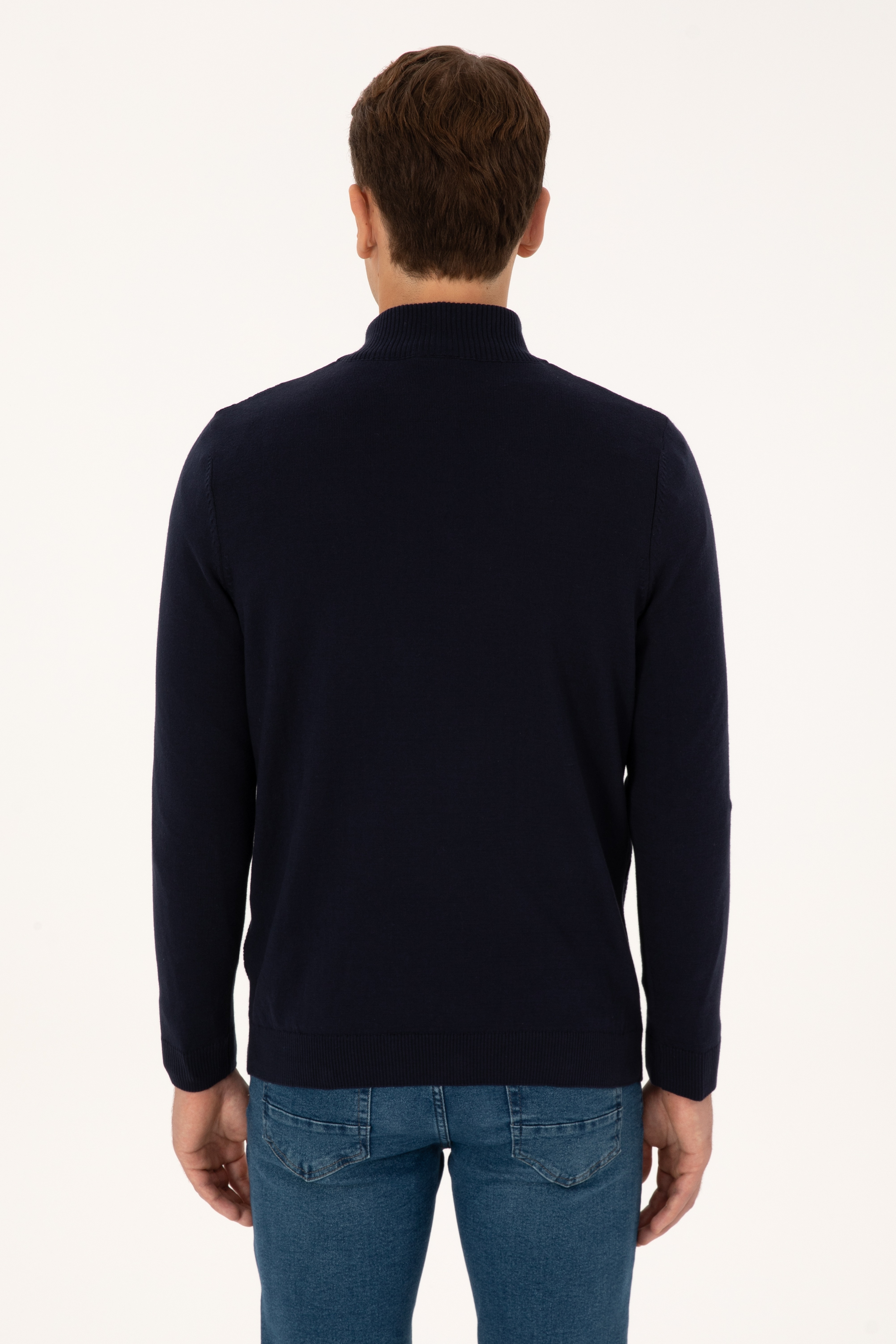 Erkek Slim Fit Yarım Fermuarlı Lacivert Kazak - Image 5