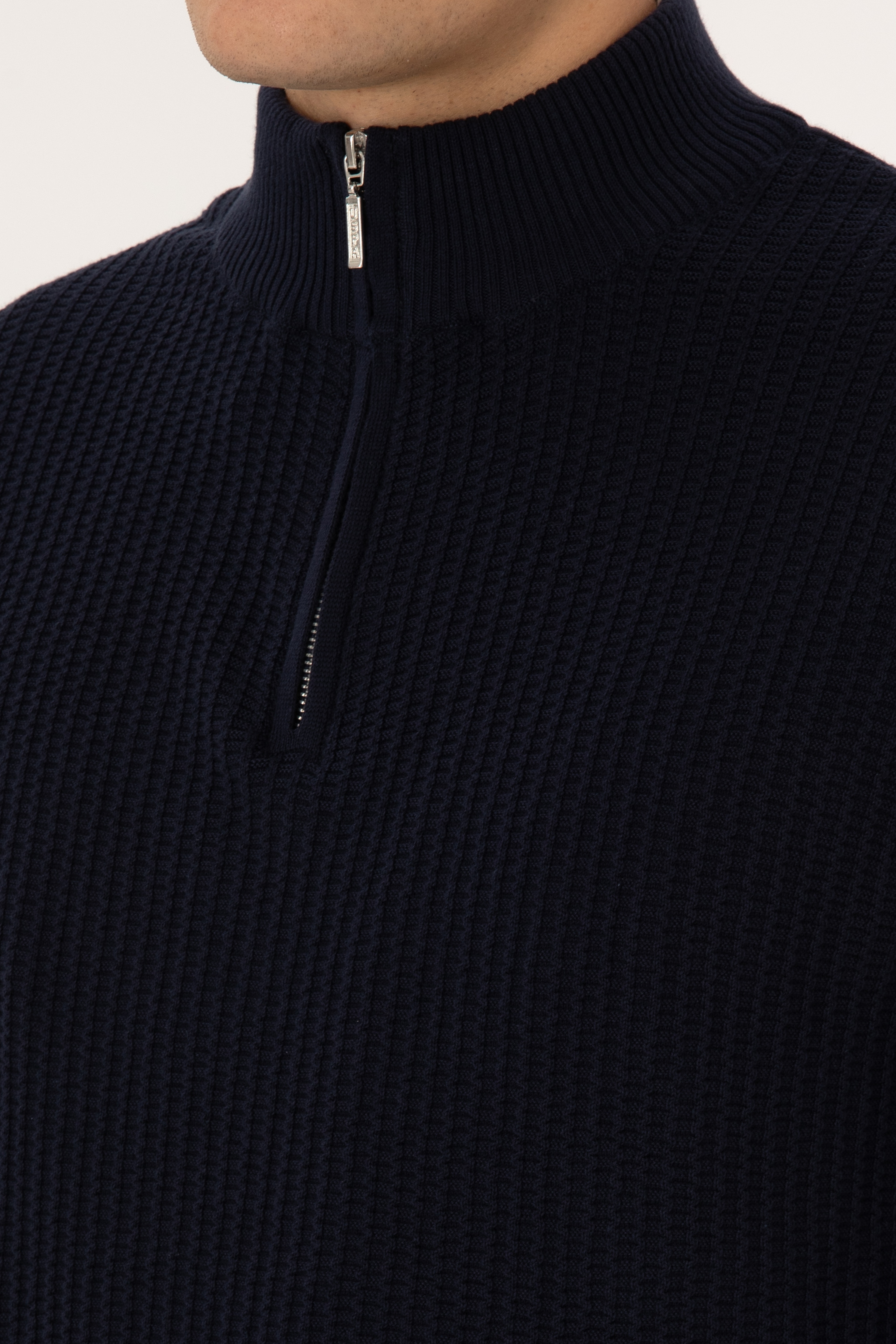 Erkek Slim Fit Yarım Fermuarlı Lacivert Kazak - Image 7