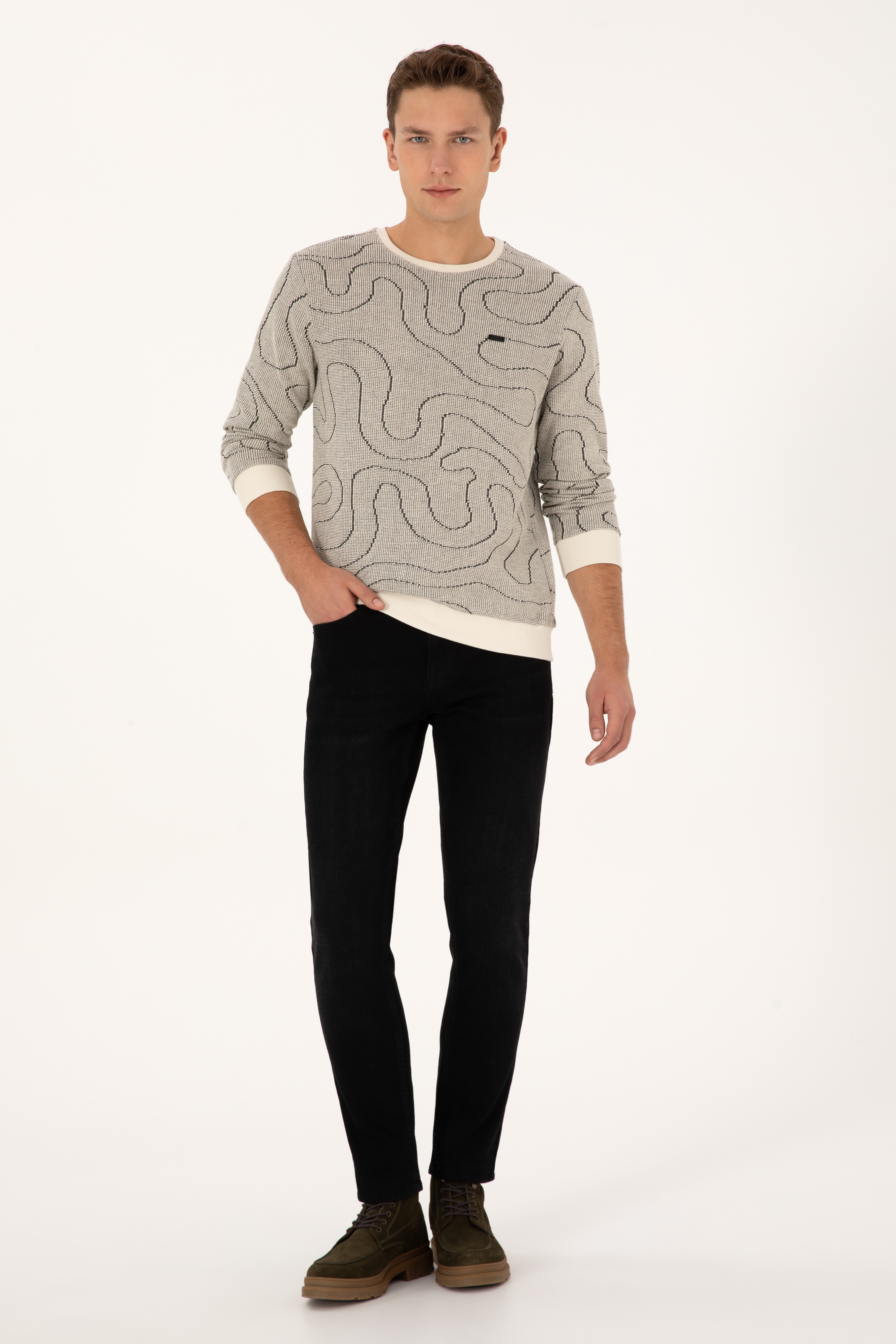 Erkek Regular Fit Bisiklet Yaka Siyah Sweatshirt - Image 4