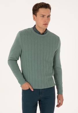 Erkek Slim Fit Bisiklet Yaka Mint Kazak - 50308323008