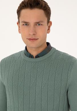 Erkek Slim Fit Bisiklet Yaka Mint Kazak - 50308323008