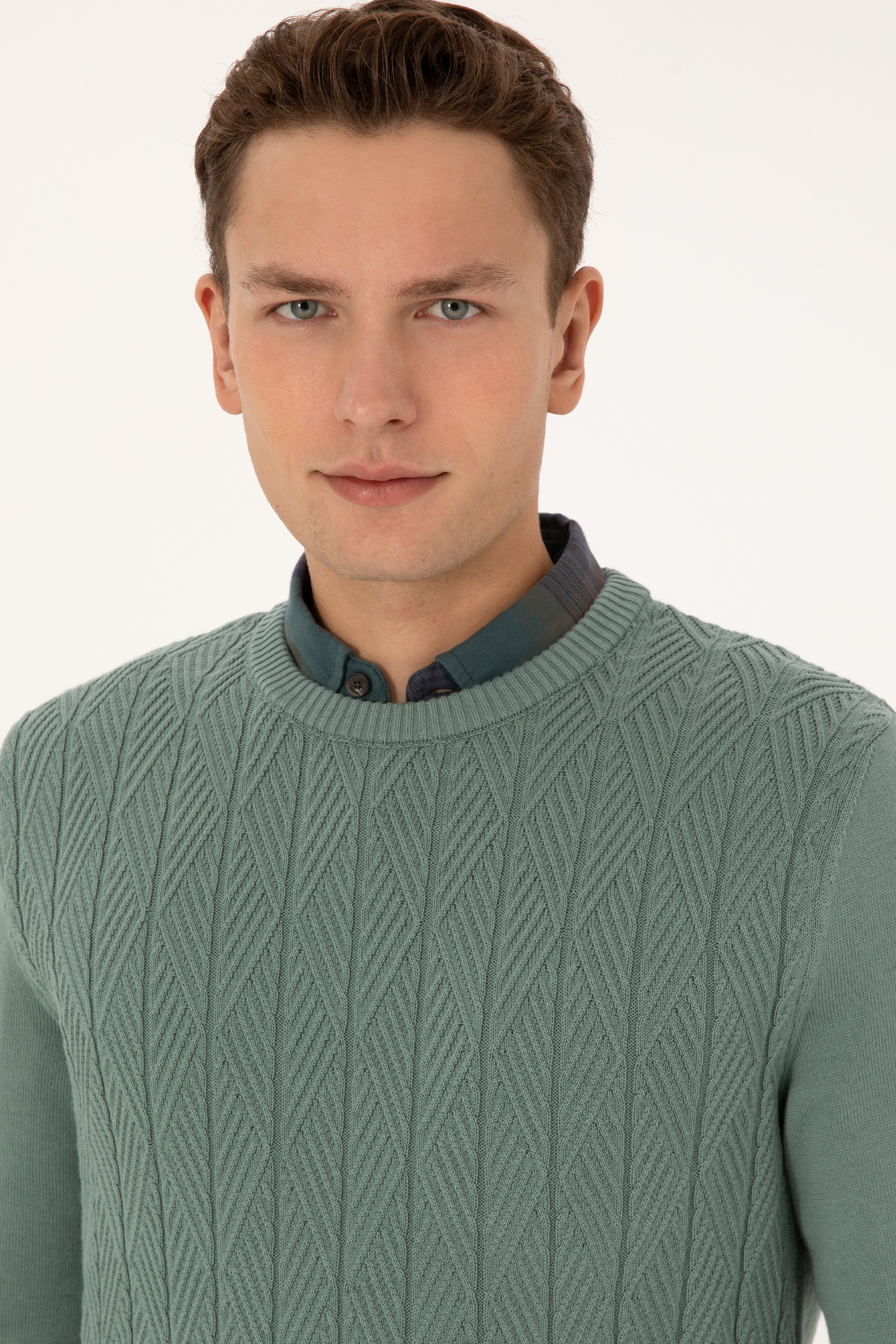 Erkek Slim Fit Bisiklet Yaka Mint Kazak - Image 2