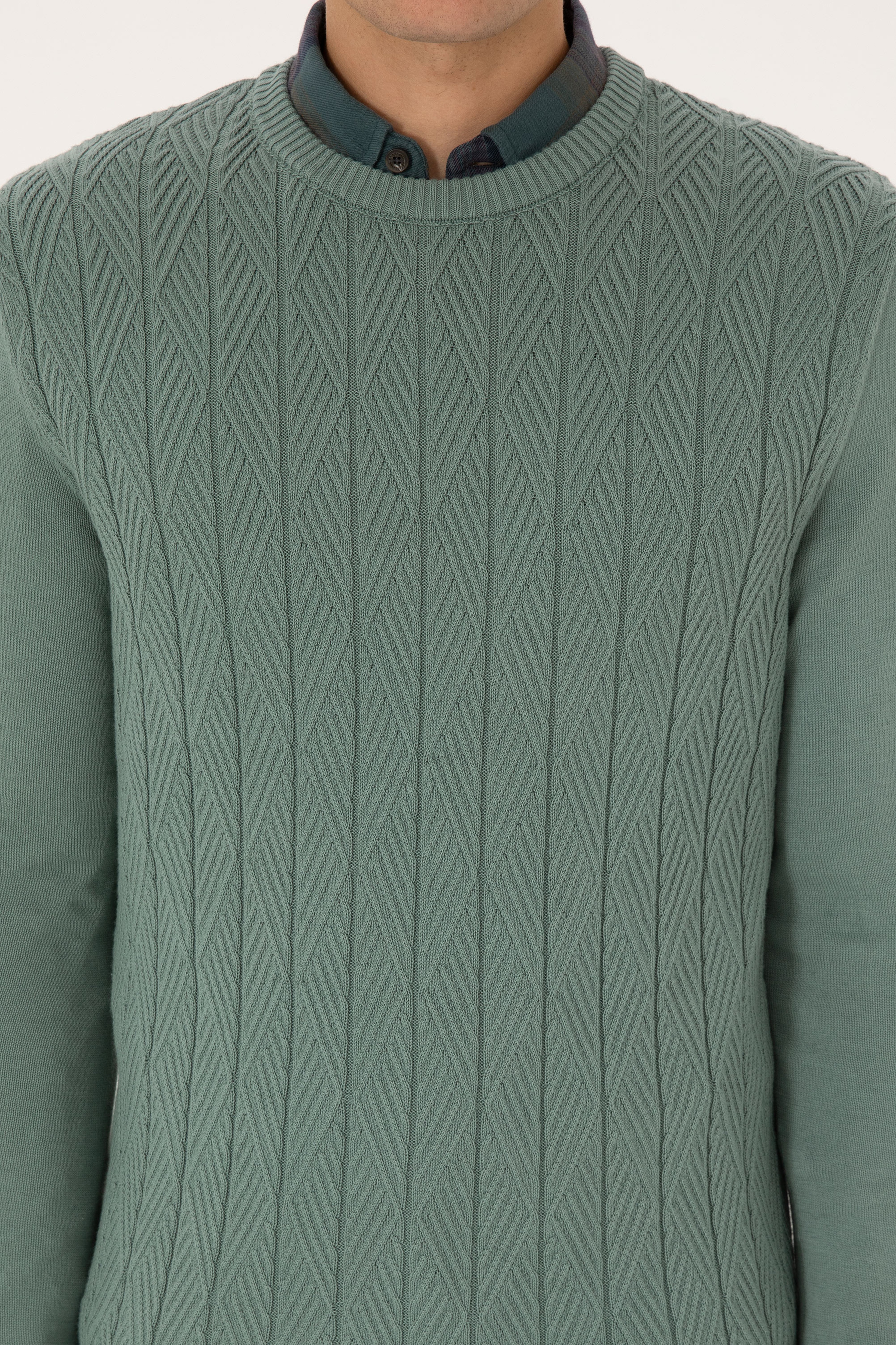 Erkek Slim Fit Bisiklet Yaka Mint Kazak - Image 6