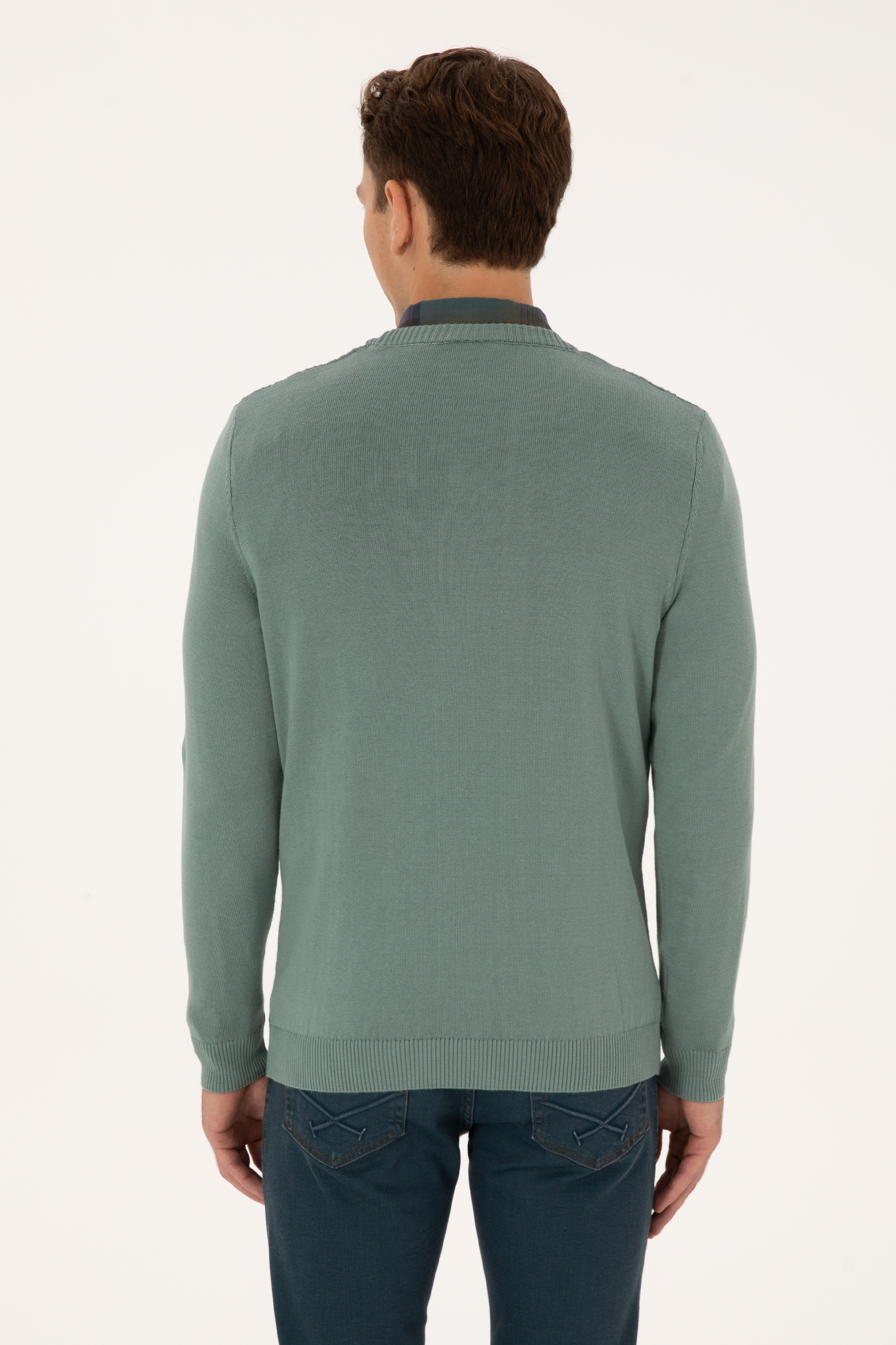 Erkek Slim Fit Bisiklet Yaka Mint Kazak - Image 5