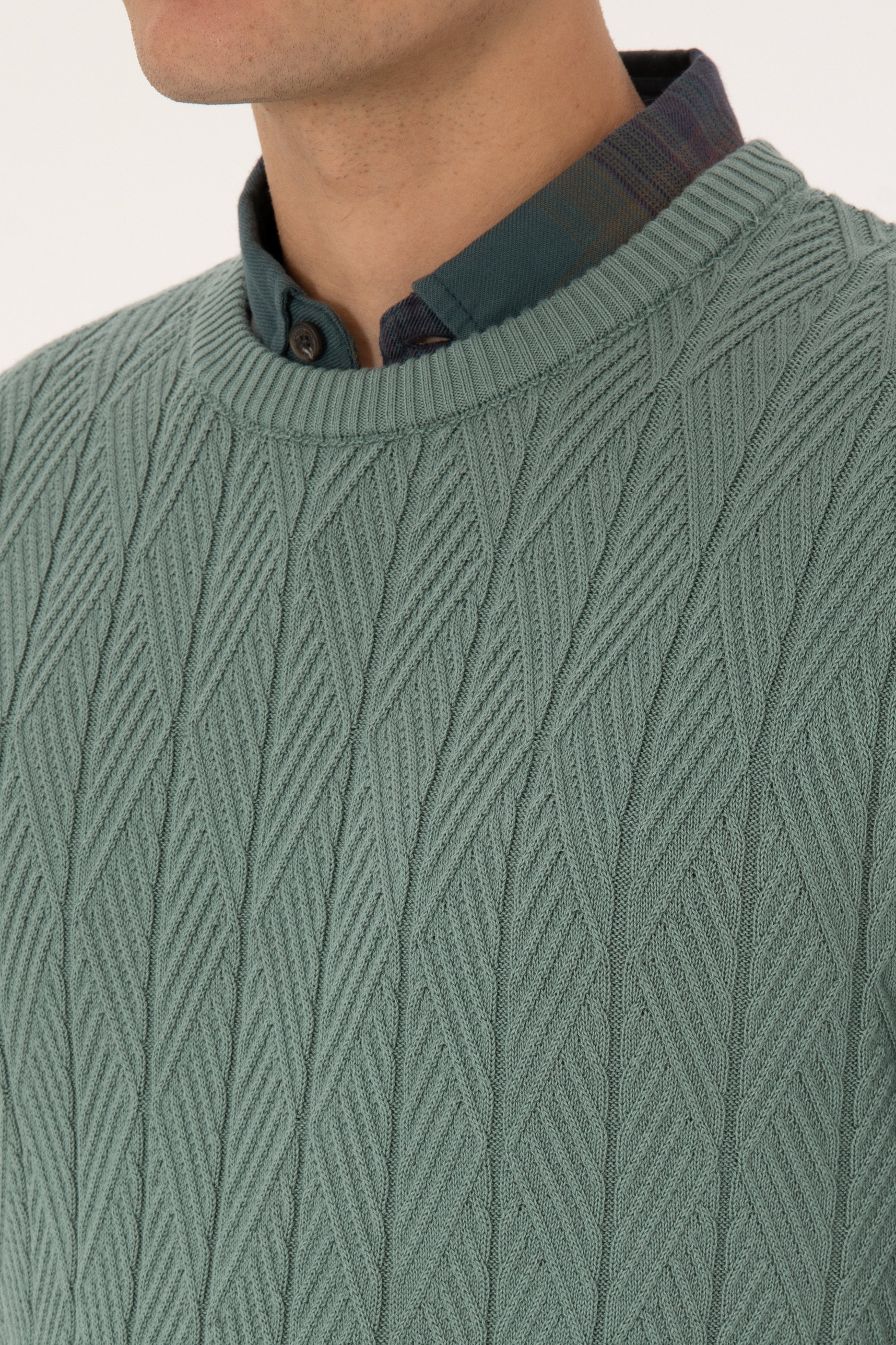 Erkek Slim Fit Bisiklet Yaka Mint Kazak