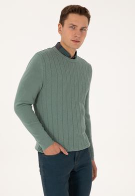 Erkek Slim Fit Bisiklet Yaka Mint Kazak - 50308323008