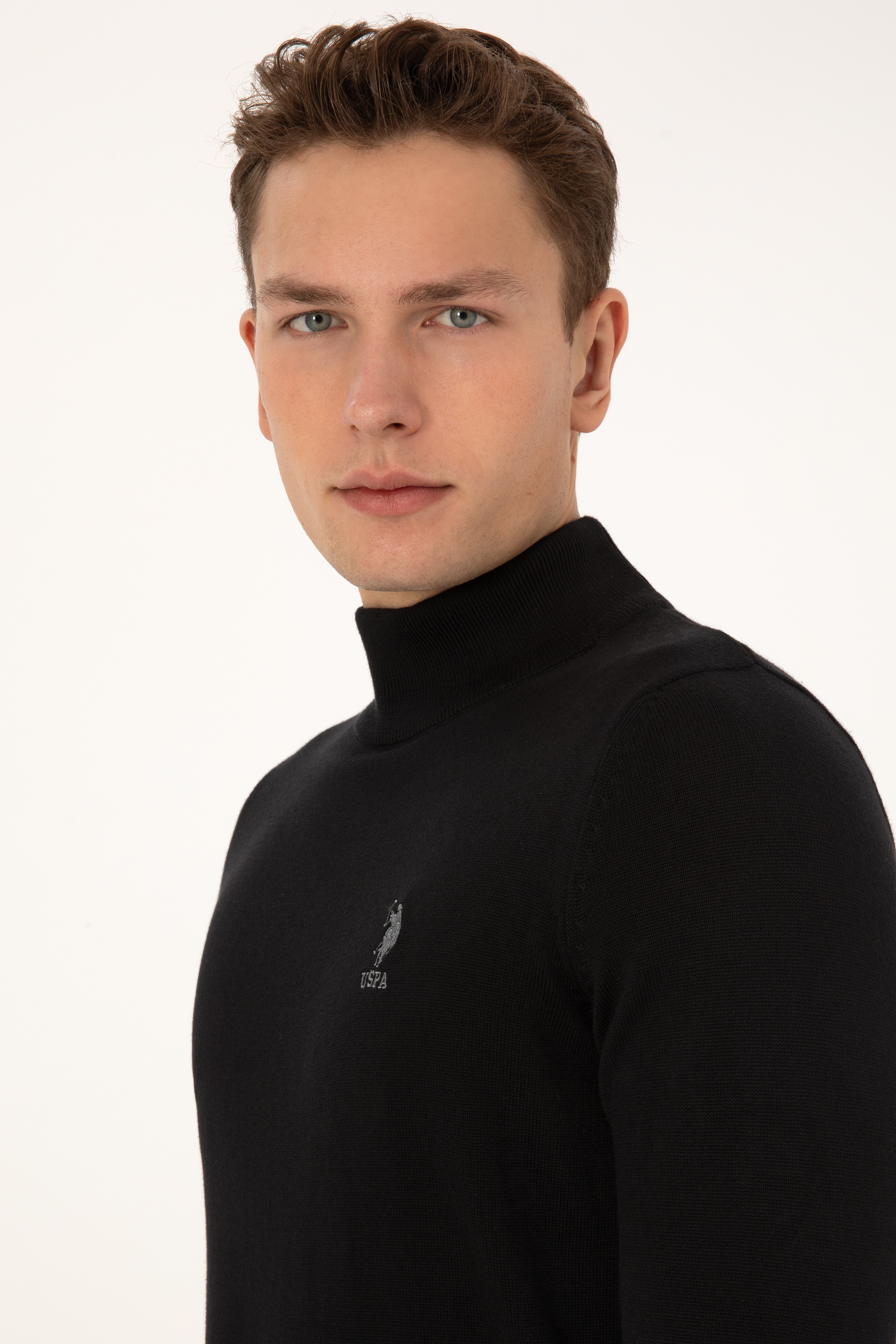 Erkek Slim Fit Yarım Balıkçı Yaka Siyah Basic Kazak - Image 2