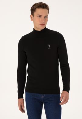 Erkek Slim Fit Yarım Balıkçı Yaka Siyah Basic Kazak - 50307783025