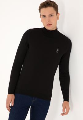 Erkek Slim Fit Yarım Balıkçı Yaka Siyah Basic Kazak - 50307783025