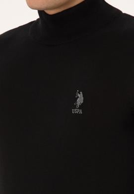 Erkek Slim Fit Yarım Balıkçı Yaka Siyah Basic Kazak - 50307783025