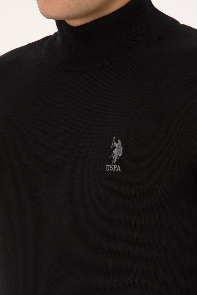 Erkek Slim Fit Yarım Balıkçı Yaka Siyah Basic Kazak - 50307783025